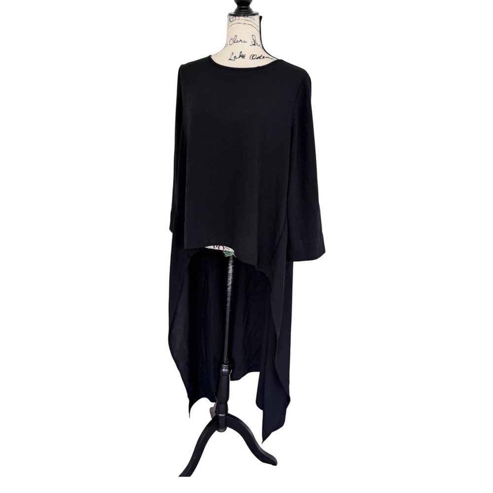 Riva Black High Low Asymmetrical Tunic Top Long Sleeve Size L Dark Academia - Picture 2 of 12